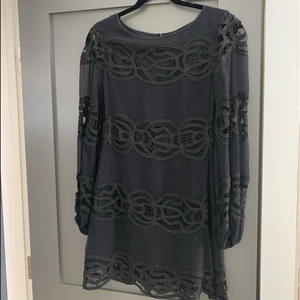 By Francine black lace & chiffon mini dress, M